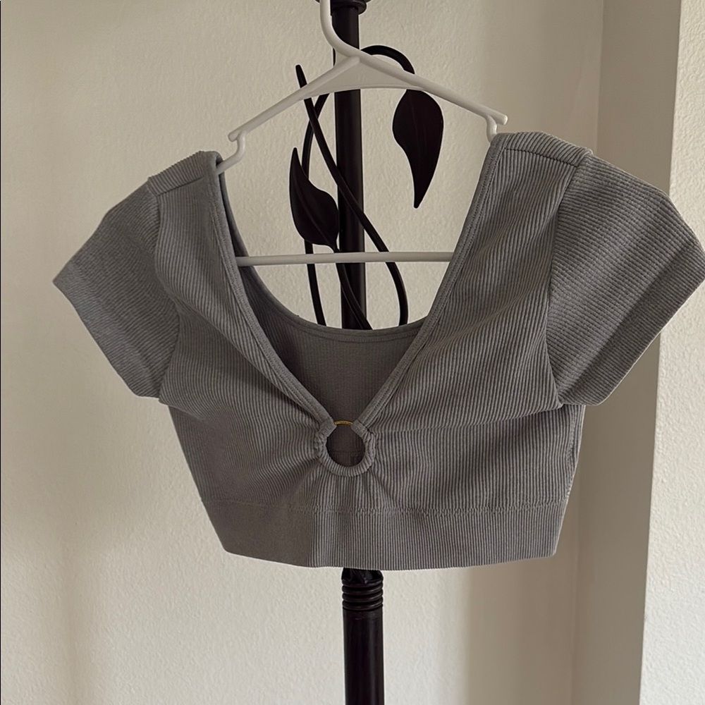 Gray Ribbed Women's Top